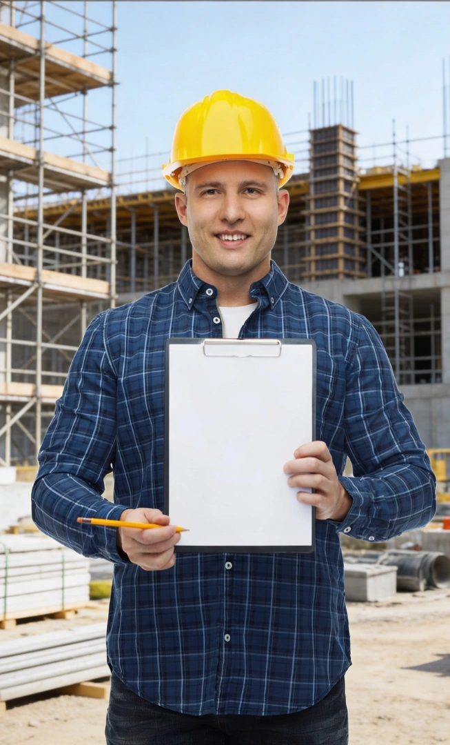 Construction engineer reviewing building plans and permits in Los Angeles