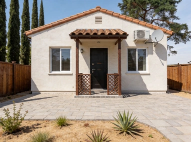 Completed backyard ADU unit in Los Angeles with stucco exterior and private entrance